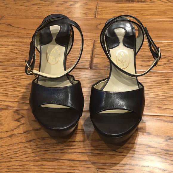 ASH Black Leather Ankle Strap Heels - Picture 3 of 6